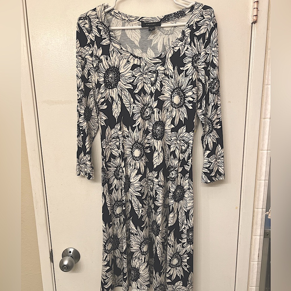 Karen Kane A-line sunflower pattern dress.